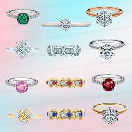 High quality 1:1 HOT T designer classic Luxury Wedding Rings for Women 925 Sterling Silver Ring with diamond Fashion Accessories Jewellery gift men wholesale