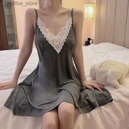 Sexy Pyjamas 2024 y Lace Nightdress Women Spring Autumn Nightgown Backless Halter Sleepwear Thin Plus Size Pyjamas Deep V Neck Bow Pyjamas L410