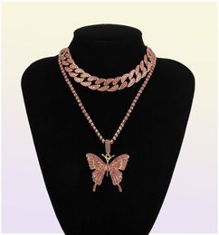 Cuban Chain Big 3d Butterfly fashion designer luxury diamonds statement pendant choker necklace for woman girls hip hop jewelry3024173