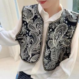 Korea Sweet Shawl for Women Ethnic Style Outwear Vintage Floral Short Vest Jacket Womens Loose Casual Sleeveless Tops Shirt 240412