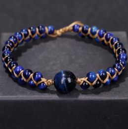 Fehame High Quality Natural Lapis Lazuli Blue Tiger Eye Stone Beads Bracelets for Women Men Stretch Round Bracelet Couple Gift5875940