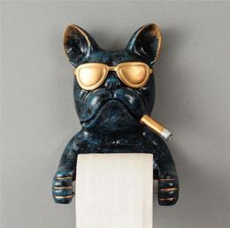 Tray Toilet Paper Holder Bulldog Resin Punch Hand Tissue Box Household Paper Towel Holder Reel Spool Device Dog Style 2206248679489