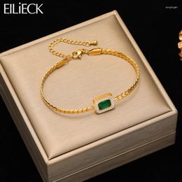 Charm Bracelets EILIECK 316L Stainless Steel Geometric Green Zircon Crystal Bracelet For Women Girl Fashion Waterproof Jewellery Holiday Gifts