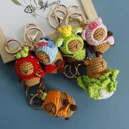 Knitting Capybara Doll Keychains Cute Crochet Keyrings For Car Keys Handmaking Knitted Duck Keychain Bag Pendant Creative Gifts