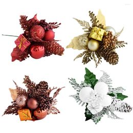 Decorative Flowers Christmas Glitter Flower Berry Stems For DIY Wreath Decor Faux Stem Pinecone Branch Xmas Tree Pendant