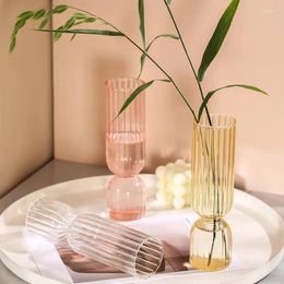 Vases Vase Home Decor Flower Pots Decorative Living Room Decoration Glass Container Transparent Striped Crystal Ornaments