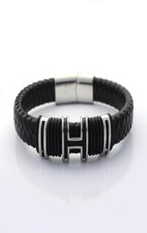 12MM Wide Braided Retro Genuine Leather Bracelet For Men Stainless steel H Bead Bracelets with Magnet Clasp9971699