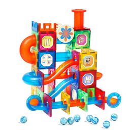 Decompression Toy Magplayer Magnetic Tiles Colour Window Magnet Building Block Educational STEM Toys Balls Track Marble Run Toy for Children Gifts 240413