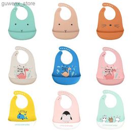 Bibs Burp Cloths Waterproof Soft Baby Kids Silicone Bibs Cute Cartoon Printed Adjustable Children Girl Boy Lunch Feeding Stuff Bib Y240412Y240417TXQP