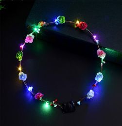 LED Light Up Flowers Crown Flashing Garlands Head Band Clasps Floral Head Hoop Fairy Hairband Headwears Wedding Xmas Party Decor H3330553