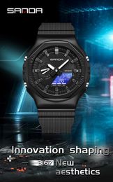 Sanda 3167 New Product Waterproof Analogue Digital Movement Chronograph Sports Clock Luminous Date Week Display Men Wrist Watch