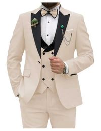 Men's Suits Blazers Slim Fit Men Suits Double Breasted Groom Formal Business Male Blazer Set Peak Lapel Party Wedding Tuxedo (Jacket+Vest+Pants)