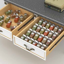 Tiered Spice Rack Tray Acrylic Drawer Seasoning Bottle Organiser for Countertop Cabinet Pantry Kitchen Storage Shelves