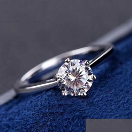 Wedding Rings % Real Moissanite Engagement Platinum Plating Sterling Sier 1Ct 2Ct 3Ct Diamond Classic 6 Prong Ring Drop Delivery Jewe Dhfum