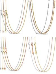 Pendant Necklaces Original S925 Rose Gold Sliding Clasp Beaded Chain Basic Necklace Fit s For Bracelet Bead Charm DIY JewelryPendant4968071