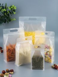 50pcs Food Packaging Ziplock Bags Frosted Transparent with Handle Stand Up Sealed for Candy Nuts Storage Reusable Zip Lock Pouch