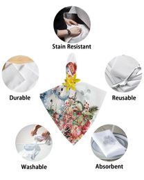 Christmas Poinsettia Fir Leaves Snowman Table Napkins Cloth Set Handkerchief Wedding Party Placemat Xmas Banquet Tea Napkins