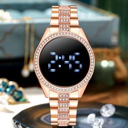 Metal Strap Watch Exquisite Women's Led Digital Watch Rhinestone Inlaid Adjustable Wrist Strap Large Screen Display Accurate