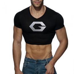 Mens Male Club Round Neck T-Shirt Printing Crop Tops Summer Gym Running Sportswear Club Sexy Skinny Short Sleeve Cosplay Costume