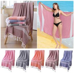 Towel Stripe Yarn Dyed Beach Cotton Tassel Bath Sunscreen Shawl Hang Towels In Bathroom