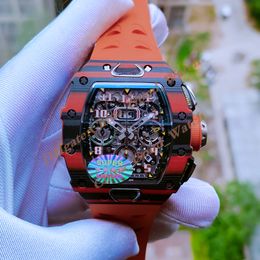 Super Factory Mens Watches Carbon Fibre RM11-03 CA-FQ 061/200 Manual mechanical movement Transparent Back men's watch Wristwatches .