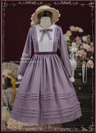 Casual Dresses British Vintage Purple Op Dress Woman 2024 Autumn And Winter Elegant Long Sleeve Doll Collar Pleated Thick For Women