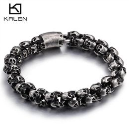 Punk Matte Shiny Skull Bracelets For Men Stainless Steel Brushed Skull Charm Link Chain Brecelet Male Gothic Jewelry8900920