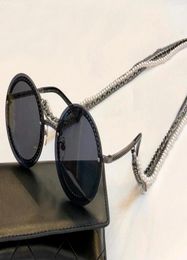 4245 Rimless Round Sunglasses with Chain Black Dark Grey Lens Women Sunnies Shades Fashion Accessories UV400 Eyewear4019831