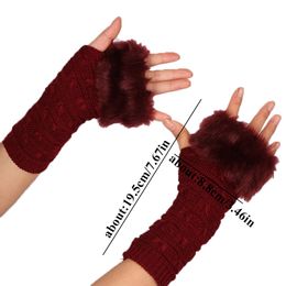 Winter Women Gloves Stylish Hand Warm Winter Half Finger Mitten Ladies Faux Woolen Crochet Knitted Wrist Warmer Glove