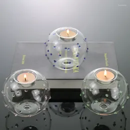 Candle Holders 8pcs/pack Diameter 9.5cm Height 8cm Transparent Glass Holder Home Decoration Round Shaped Table Candlestick Wedding Prop