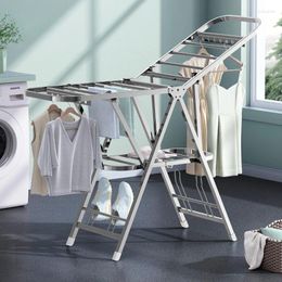 Hangers Foldable Clothes Drying Rack 2-tier Movable Stainless Steel Laundry Adjustable Cloth Stand For Indoor Balcony