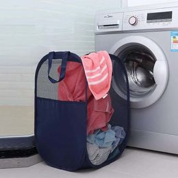 Laundry Bags Grid Large Folding Basket Mesh Cloth Portable Dirty Clothes Hamper Bathroom Room Storage