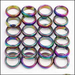 Band Rings Jewelry 6Mm Retro Fashion Hematite Colorf Ring Width Cambered Surface Rainbow Color Christmas Present Dhtwk7966425