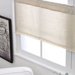 Boho Kitchen Curtain Linen Textured Beige Half Window Curtain with Tassels for Bathroom Living Room Laundry Light Filtering 1 Pc