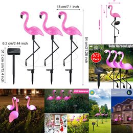 New 1/3Pcs Solar LED Lawn Light Outdoor Waterproof Pink Flamingo Lights Landscape Lighting Garden Decor