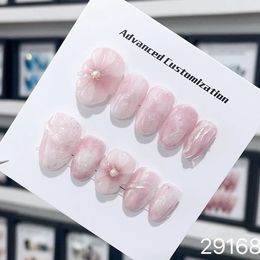 Handmade Pink Press on Nails Korean Y2k Fairy Short Reusable Adhesive False with Design Acrylic Artificial Manicure Girls 240328