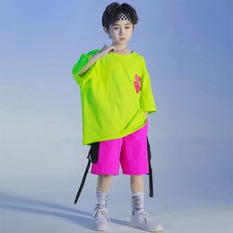 Street Dancewear Girls Jazz Practise Performance Costume Kid Hip Hop Dance Clothes Boys Green T-Shirt Loose Summer Jogger