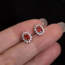 Stud Earrings 925 Silver For Women Flower Zircon Fashion Jewellery Short Beautiful