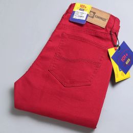 Pants 2023 New Autumn Men's Slim Jeans Classic Style Straight Elasticity Cotton Denim Pants Male Brand Wine Red Black White Trousers