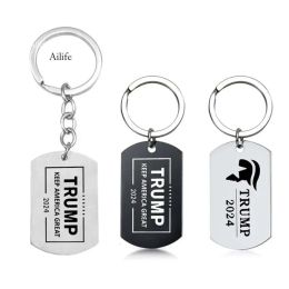 Stainless Party Favour Steel 2024 Keychain America Campaign Trump Supporter Metal Keychains Necklace 0412