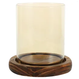 Candle Holders Ornaments Glass Candlestick Stand Decorative Shades Desktop Table Wood Base Room