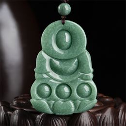 Natural Green Jadeite Carved Classic Big GuanYin Lucky Pendant Amulet Necklace Certificate Luxury Jade Vintage Gift Jewelry