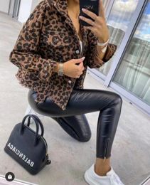 Vintage Leopard Print Denim Jacket for Women Loose Oversize Long Sleeve Single Breasted Lapel Boyfriend Coat