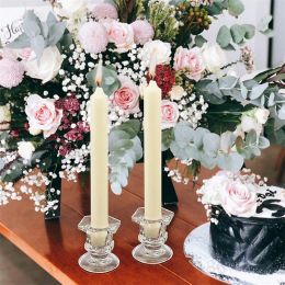 12PCS Glass Taper Candle Holders Centrepiece Clear Candlestick Holders Fits 3/4" Taper Candle, Candle Holders for Wedding Party