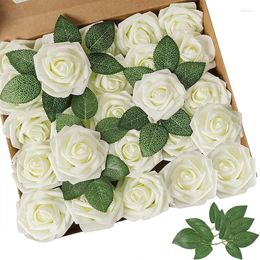 Decorative Flowers 50pcs/box Artificial Rose For DIY Bouquets Romantic PE White Fake Wedding Party Baby Shower Home Garden Decor
