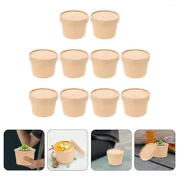 Disposable Cups Straws 10 Sets Ice Cream Bowl Pudding Packaging Paper Cold Soup Bowls Cover Cake Food Containers