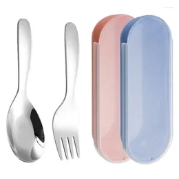 Dinnerware Sets 1/2Pcs Kids Fork Spoon Kit Stainless Steel Dessert Spoons Fruit Forks Cutlery Set With Storage Case For Travel Outdoor