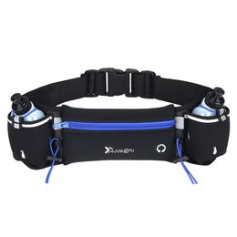 Running Pouch Belt with Bottles with Reflective Strip Water Bottle Holder Adjustable Strap Waist Bag for Running Hiking Climbing