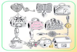 925 Silver Fit Charm 925 Bracelet Handbag Luggage Lock Key charms set Pendant DIY Fine Beads Jewelry6469289