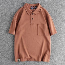 Men's T Shirts Cotton British Retro Solid Colour Polo Shirt Summer Trend Youth Lapel Half-sleeve Top